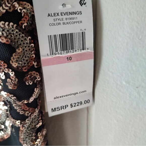 Alex Evenings Black Gold Sleeveless Sequined Formal Gown Size 10 - Picture 4 of 11